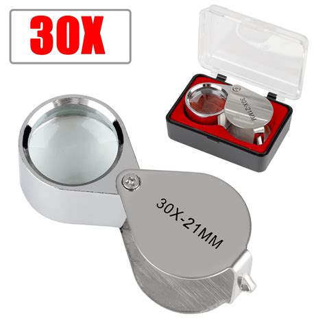 Mini Folding Magnifier Jewelers Loupe 30x 21mm Magnifying Portable Jewelry Magnifier Foldable