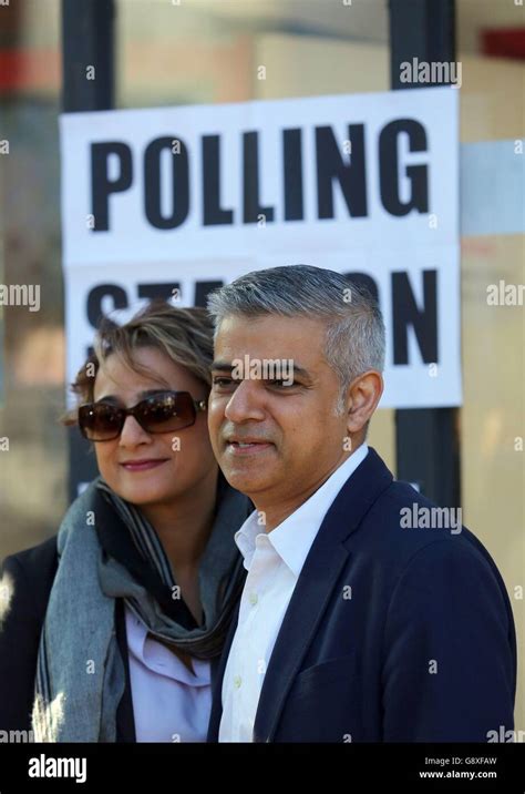 London Mayoral Candidate Sadiq Khan Arrives With His Wife Saadiya To