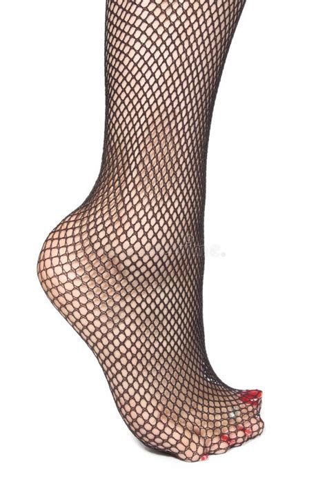 Woman Feet With Fishnet Tights Over White Stock Image Image