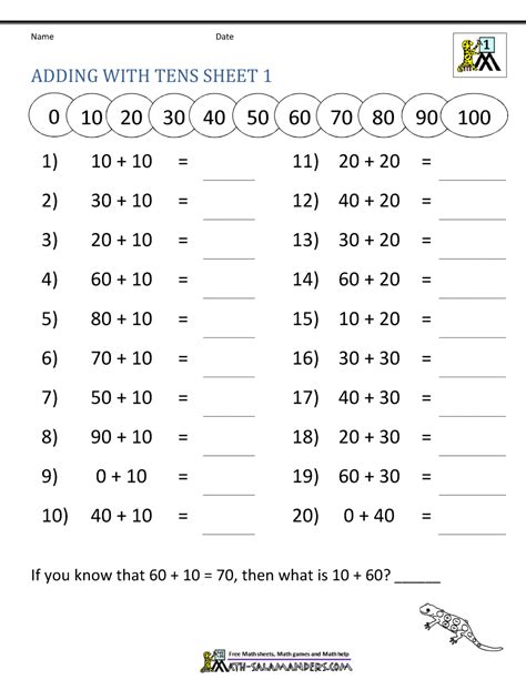 Science worksheets for 8th grade. Adding Tens