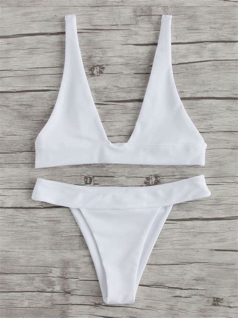 Shop Plunge Neckline Beach Bikini Set Online Shein Offers Plunge