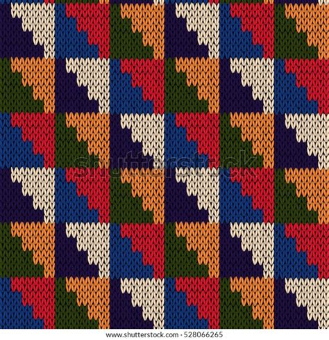 Knitted Motley Geometric Background Blue Red Stock Vector Royalty Free