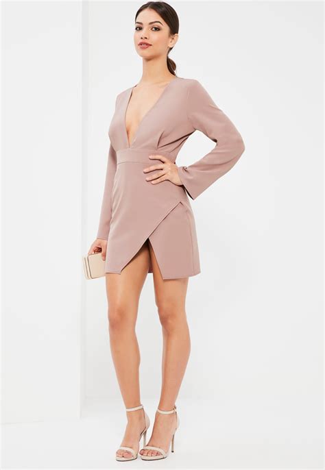 Missguided Lilac Plunge Neck Asymmetric Bodycon Dress In Purple Lyst