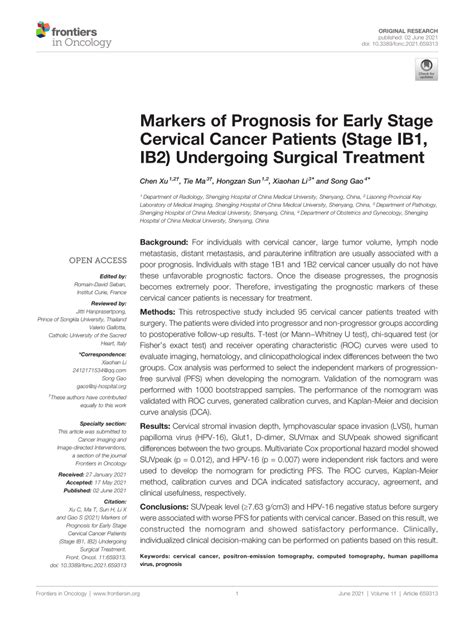 Pdf Markers Of Prognosis For Early Stage Cervical Cancer Patients