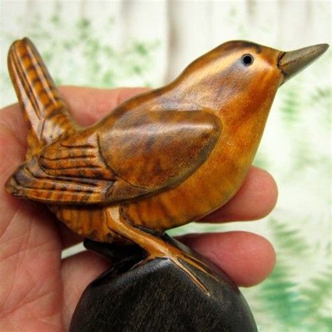 Winter Wren Carved Painted Wood Bird Sculpture Bird Sculpture Bird