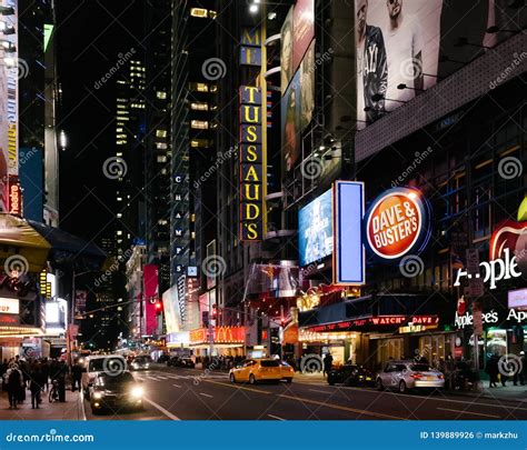 View Of 42nd Street At Night In Manhattan Near Time Square Editorial