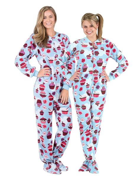 Footed Pajamas Blue Cupcakes Adult Fleece One Piece Adult Medium Plus Wide Fits 5 8 5