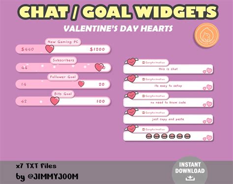 Custom Cute Heart Chat And Goals Widgets For Twitch Animated Stream