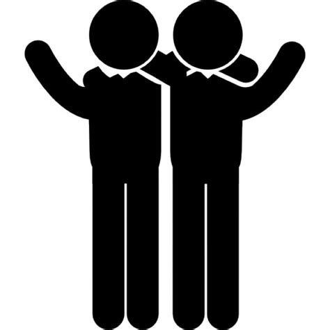Two Men Side By Side In A Hug With Raised Arms Icons Free Download