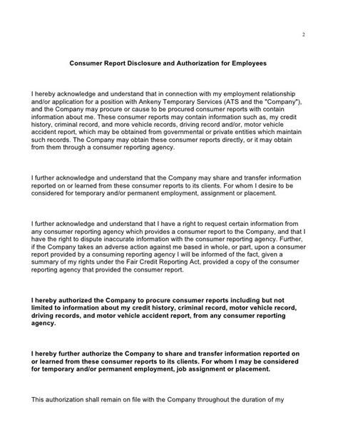 Consumer Report Disclosure And Authorization For Employeesx 5