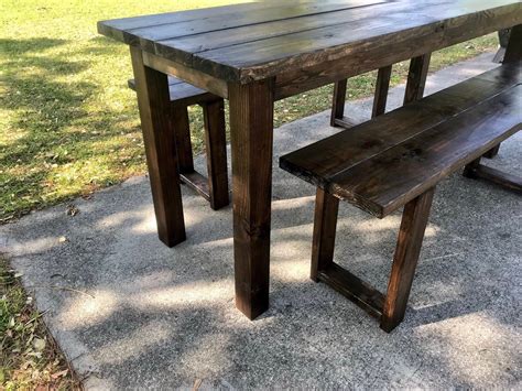 Tall Rustic 7ft Farmhouse Table With Tall Benches Bar Height Etsy