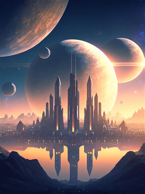 Sci Fi Fantasy Space Galactical Celestial Alien Advanced Civilization With Earths And Moons