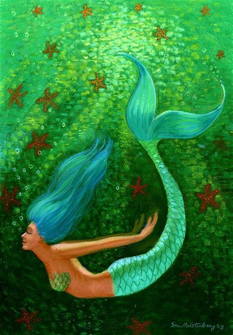 Diving Mermaid Fantasy Art Painting By Sue Halstenberg