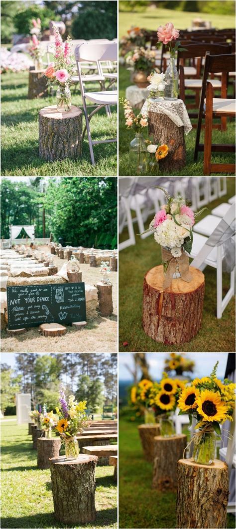 Rustic Tree Stump Wedding Aisle Decor Ideas Rustic Rustic