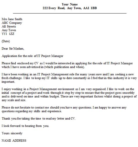 Our example cover letters give you an insight into what recruiters are looking for, making it much easier to create an. IT Project Manager Cover Letter Example - icover.org.uk ...