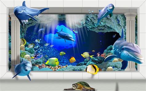 3d Underwater World Palace Roman Cols Full Wall Mural Wallpaper Home