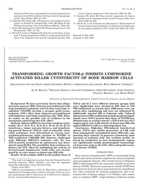 Pdf Transforming Growth Factor Beta Inhibits Lymphokine Activated