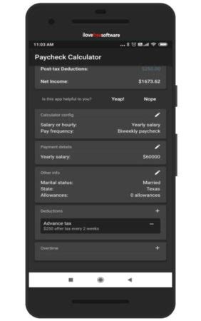 The paycheck calculator ( ad supported ) application provides user a quick peak at their paycheck. Free Android App to Calculate Your After Tax Income ...