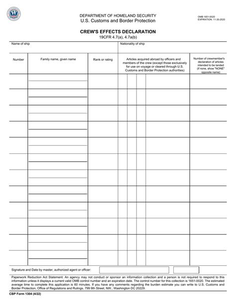 Cbp Form 1304 Download Fillable Pdf Or Fill Online Crews Effects