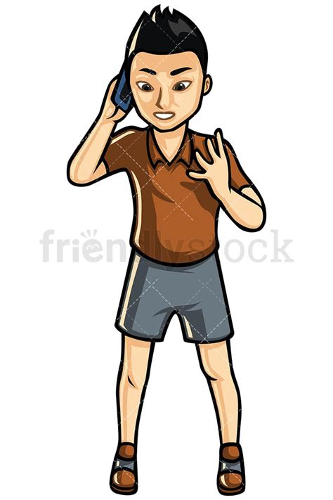 Asian Man Making A Call Vector Cartoon Clipart Friendlystock