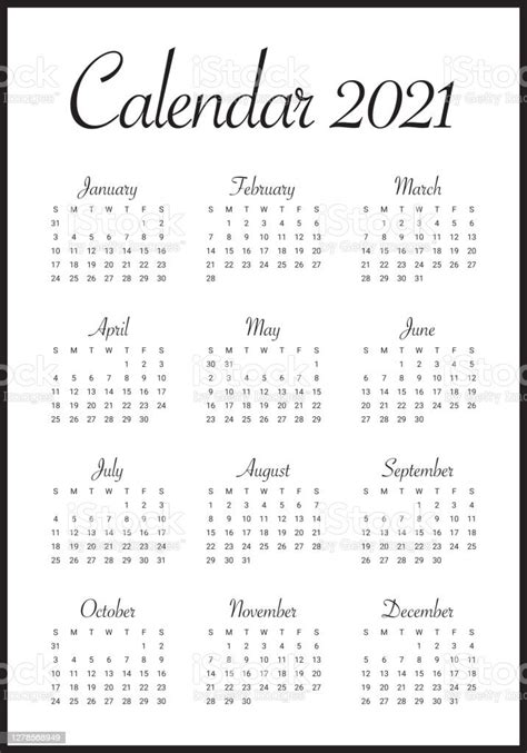Jahr 2021 Kalender Vektordesignvorlage Stock Vektor Art Und Mehr Bilder