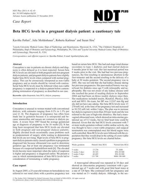 Your doctor may use them along with other tests to rule out an ectopic pregnancy, when the fertilized egg implants outside. (PDF) Beta HCG levels in a pregnant dialysis patient: A cautionary tale