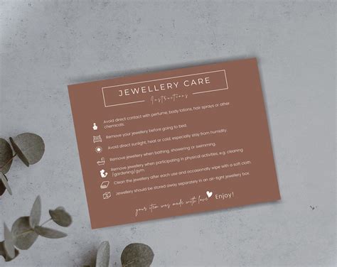 Editable Jewelry Care Card Printable Jewelry Care Etsy