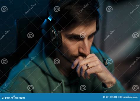 Concentrated Male Cybersport Gamer In Headset Stock Photo Image Of