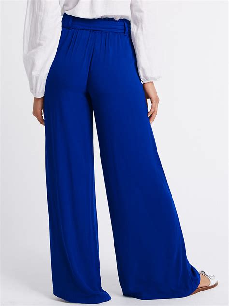 Marks And Spencer Mand5 Cobalt Pleated Wide Leg Trousers Size 8 To 22 Short Regular Long