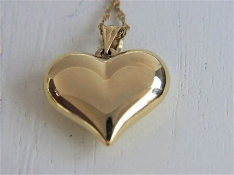 14k Gold Large Puffy Heart Necklace Pendant 303 Grams Etsy Puffy