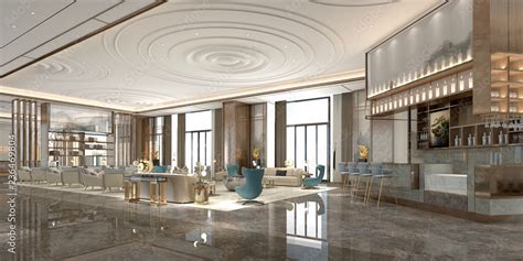 3d Render Of Modern Luxury Hotel Lobby Stock Illustration Adobe Stock