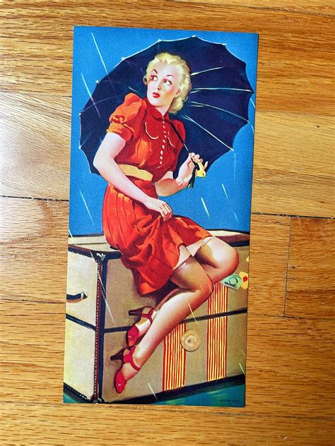 Vintage Pin Up Gil Elvgren Girl In The Rain Umbrella Lithograph Vintage