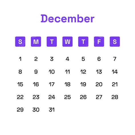 Purple December 2024 Calendar Template Design Vector December 2024