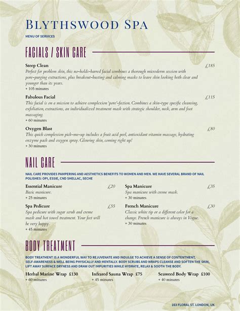 Spa Menu Templates And Designs From Imenupro