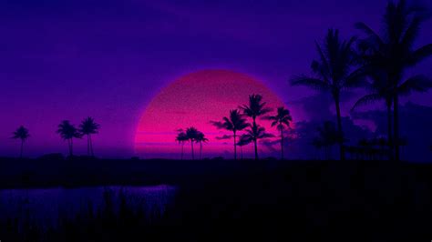 Palm Trees Retrowave Retrowave Purple Sunset Hd