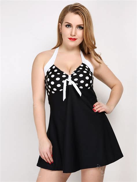 Black 2xl Plus Size Polka Dot Halter Two Piece Swimsuit RoseGal Com