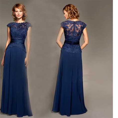 Shop for morning, afternoon, or evening wedding guest dresses in the latest trends and cutest casual, cocktail, and formal styles. A-line-Floor-length-Chiffon-Cap-Sleeves-Lace-Sash-Navy ...