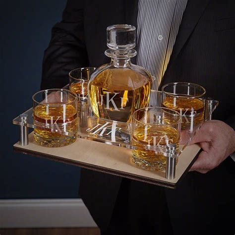 Classic Monogram Whiskey Decanter Tray With Glasses 6 Pc Set Etsy Whiskey Decanter