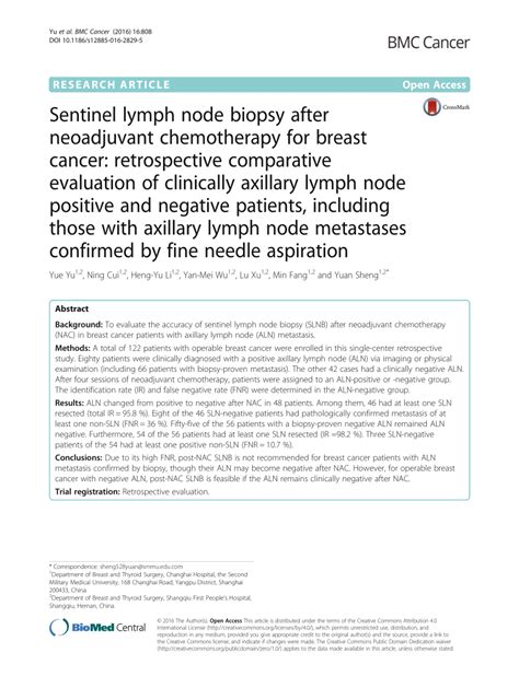 Pdf Sentinel Lymph Node Biopsy After Neoadjuvant Chemotherapy For