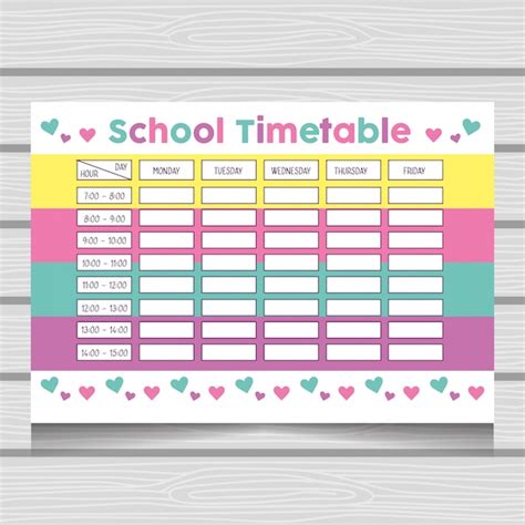Premium Vector School Timetable With Cute Fantasy Universe