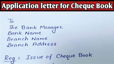 Application Letter For Cheque Book Application Letter For Issuing