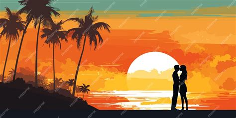 Premium Vector Couple Kissing Each Other On The Sunset Beach With
