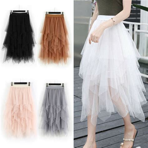 Women Mesh Tulle Long Skirt Fashion Vintage Pleated Floral Embroidery