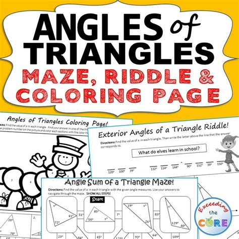 Angles Of Triangles Maze Riddle And Color By Number Fun Math Activities