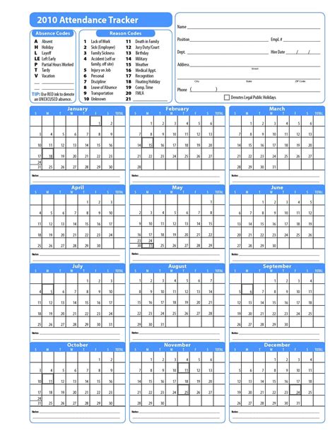Attendance Calendars For Employee Template 787