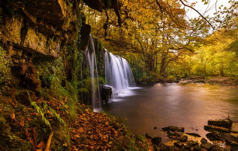 Wallpaper Autumn Trees River England Waterfall England Wales