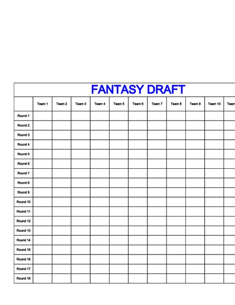 Fantasy Football Draft Sheet Template