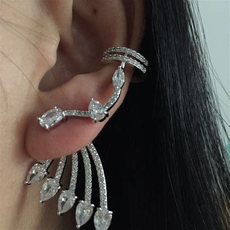 Statement Earring For Women Feather Wing Shaped 2 Separate Parts Stud