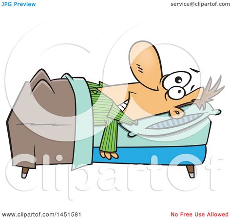 Clipart Graphic Of A Cartoon Insomniac White Man Laying In Bed