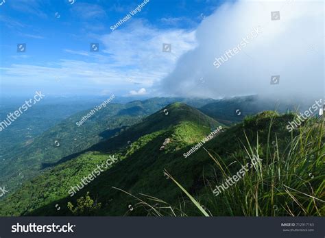 Peak Mountain Above Foggy Valley Munnar Stock Photo 712917163